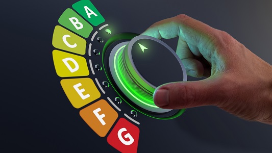 Dial indicating the most efficient energy label for an appliance